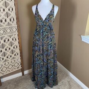 Moda International Paisley Maxi Dress Size 2 • Boho Halter • Open Back